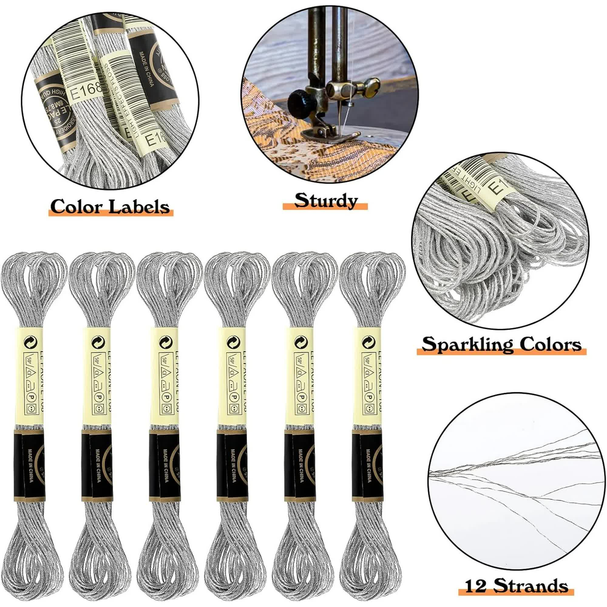 6 Pcs Silver Embroidery Floss Friendship Bracelet String Embroidery Thread Metallic Silver Embroidery Floss String Glitter Embroidery Thread Cross Stitch Thread for Hand Embroidery String Art
