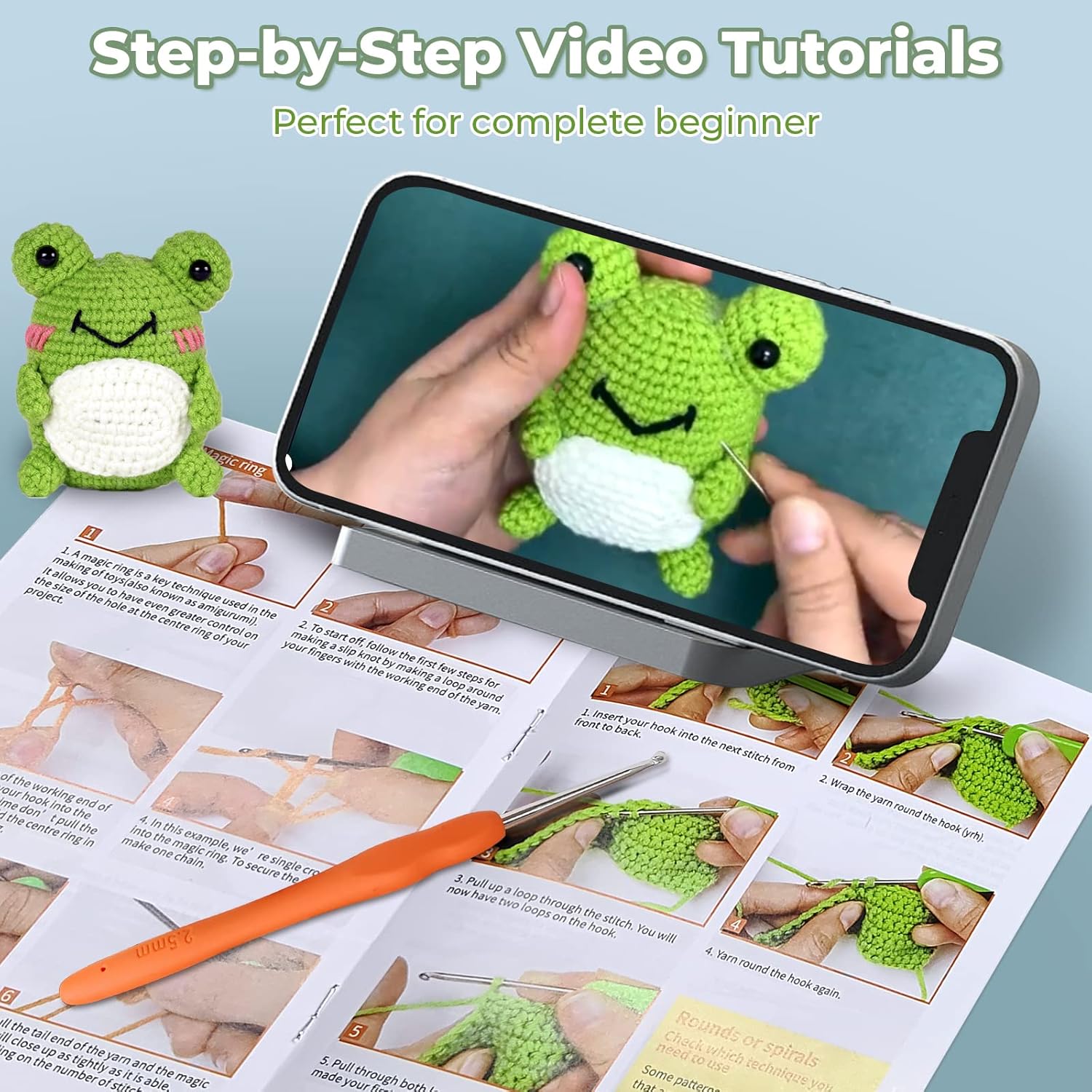 Crochet Kit for Beginners Pattern Animals Owl Penguin Frog with Yarn Hook Accessories