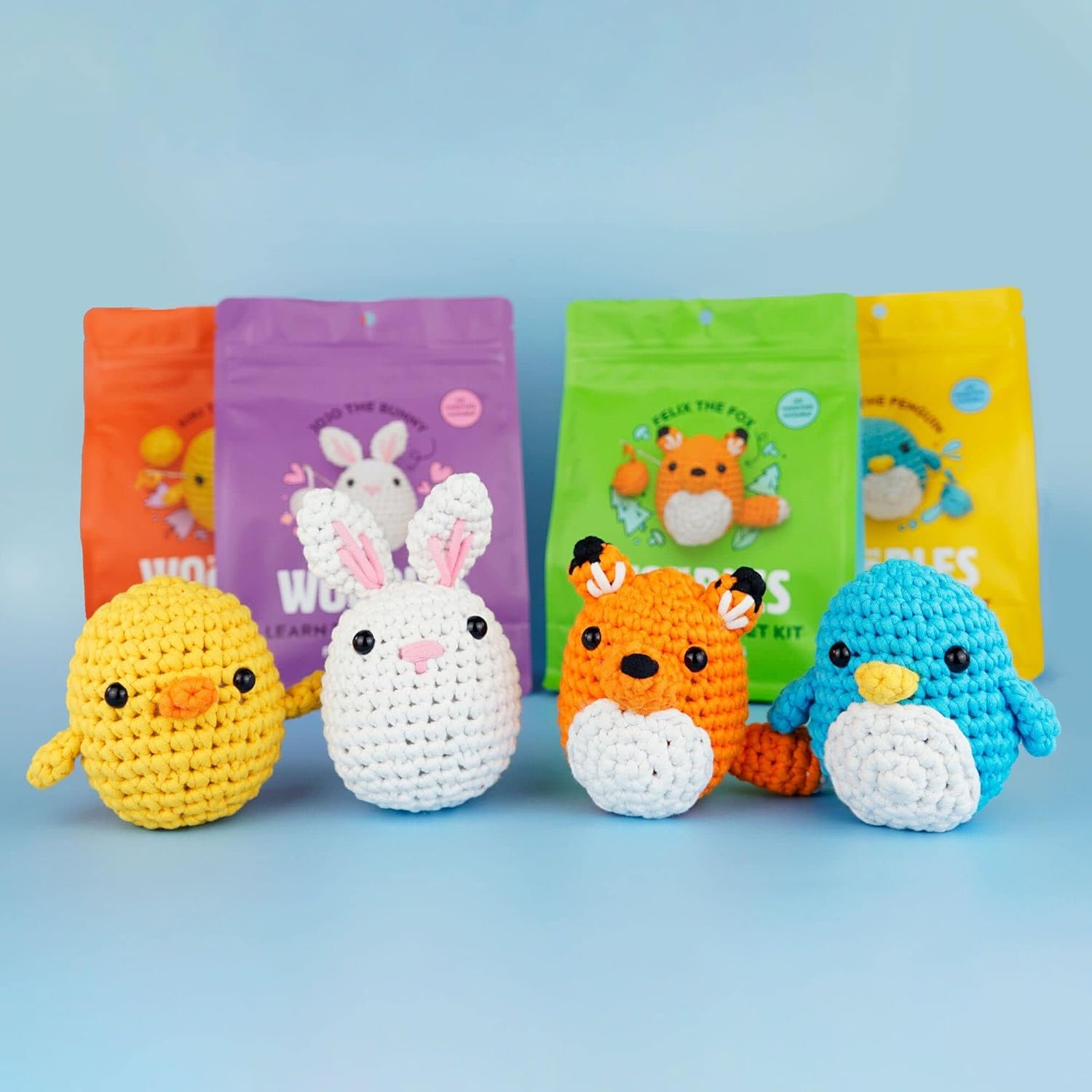 Woobles crochet set for beginners in simple pea yarn, as seen on Shark Tank Penguin