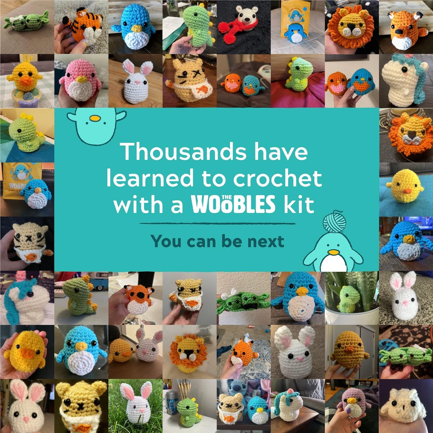 Woobles crochet set for beginners in simple pea yarn, as seen on Shark Tank Penguin