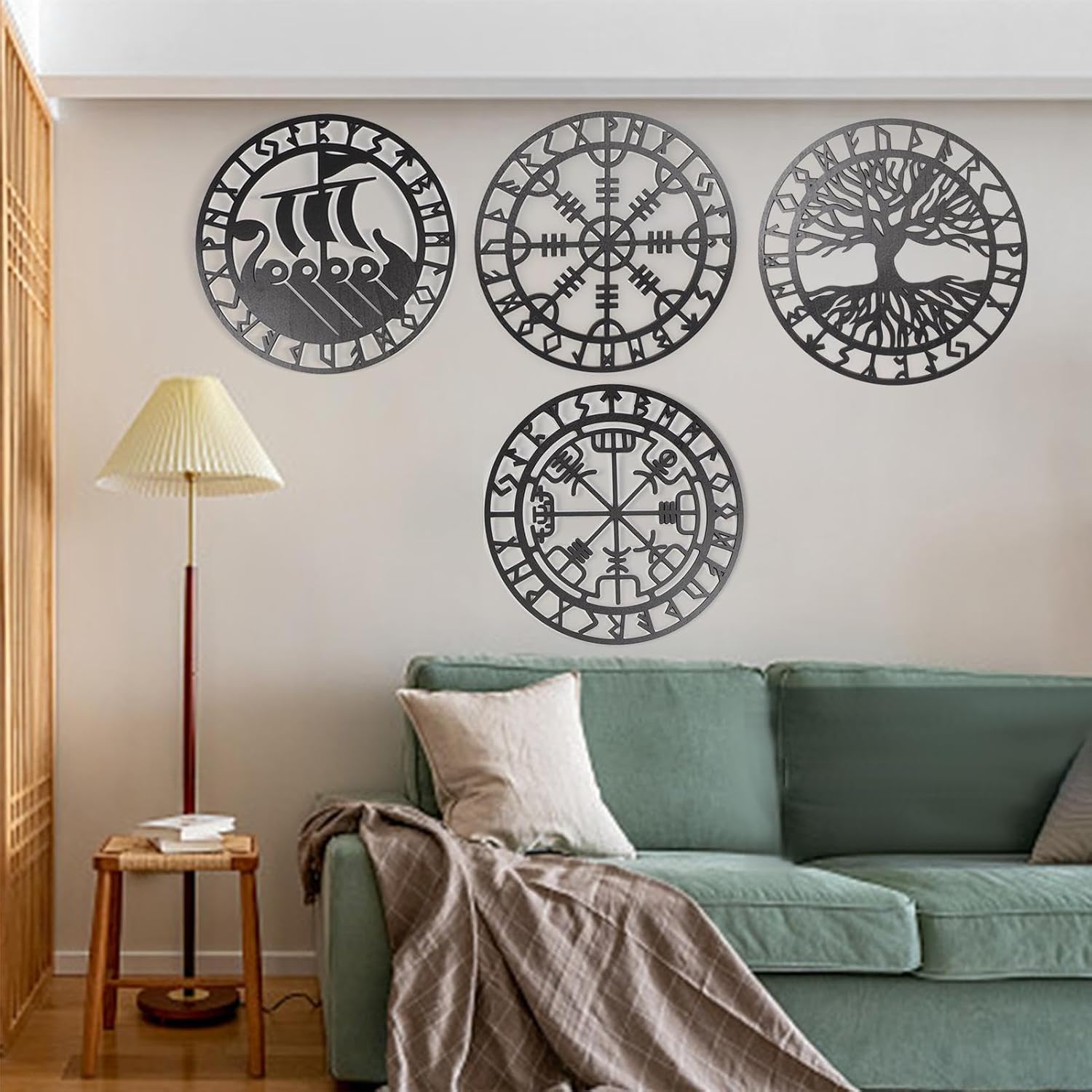 Metallic Viking Wall Art Nordic Compass Decor for Bedroom Living Room