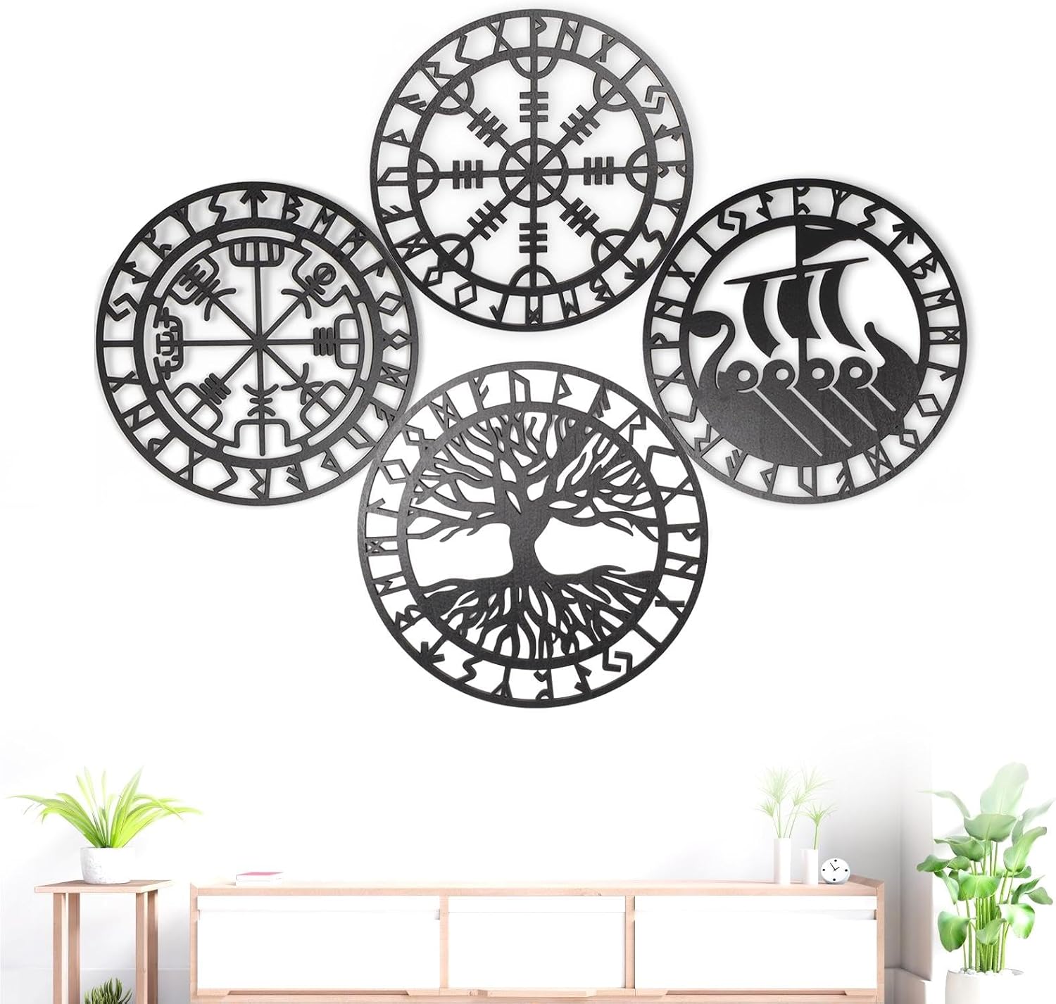 Metallic Viking Wall Art Nordic Compass Decor for Bedroom Living Room