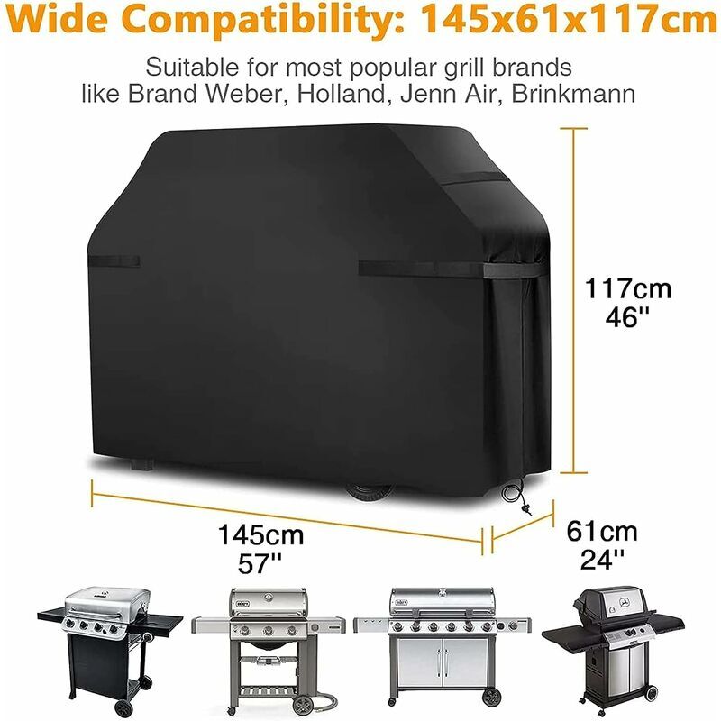 Heavy-Duty Waterproof Grill Cover with Straps and Storage Bag 145x61x117cm