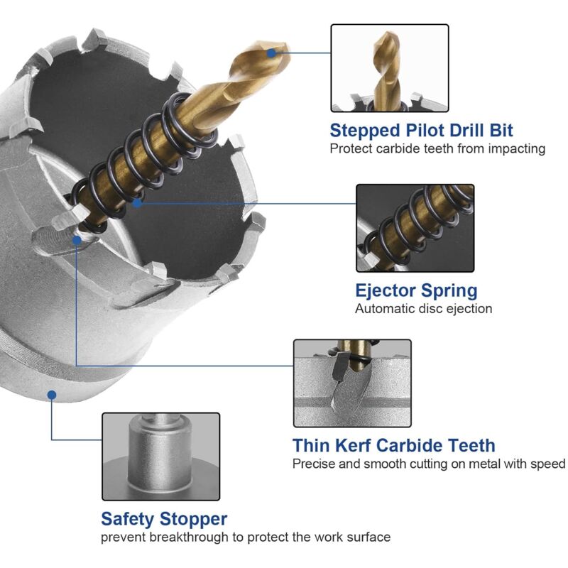 Bi-Metal Hole Saw, 45Mm Industrial Grade Stainless Steel Tct Carbide, High Speed Steel Metal Alloy Hole Saw For Metal,