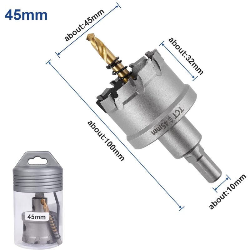 Bi-Metal Hole Saw, 45Mm Industrial Grade Stainless Steel Tct Carbide, High Speed Steel Metal Alloy Hole Saw For Metal,