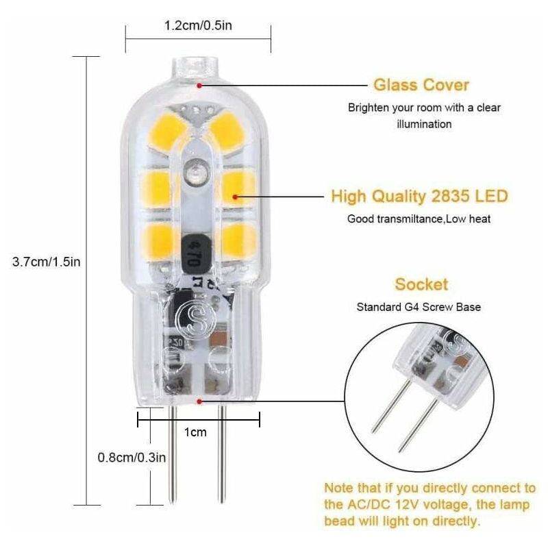 G4 LED Bulb, 5-Pack Warm White 30W Halogen Bulbs Equivalent, 3W G4 LED Bulb Energy Saving For Range Hood Bulbs, Ac/Dc