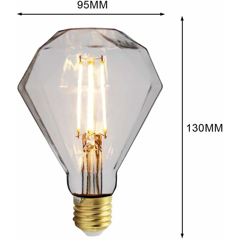 LED Bulbs Vintage Bulb 4W Diamond Edison Bulb G95 220/240V E27 Specialty Decorative Bulb (Transparent) [Energy Class D]