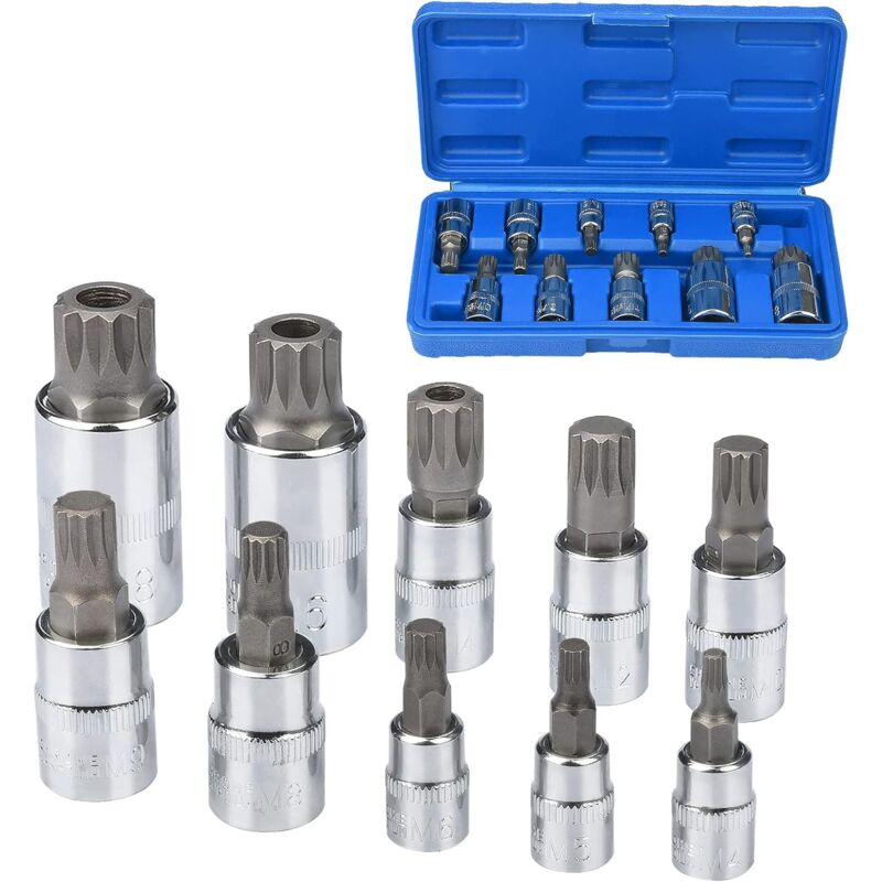 10 pcs M4 - M18 Torx Spline Bit Socket Set - Triple Square Socket Set With Storage Case