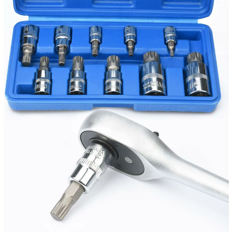 10 pcs M4 - M18 Torx Spline Bit Socket Set - Triple Square Socket Set With Storage Case