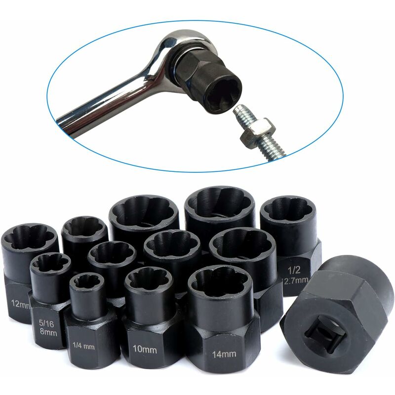 13 pcs Twist Socket Set, 9.5Mm DAmaged Bolt Extractor, Handle Nut Extractor Socket Sets For Locking Wheel Nut Removal