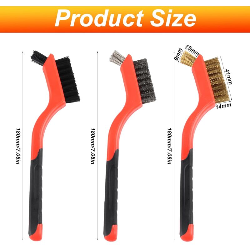 3 pcs Wire Brushes Set Stainless Steel Brass Carbon Nylon Scrub Brushes For Cleaning Welding Slag Stripping Rust Dust