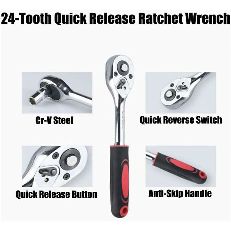 12 Piece 6.35Mm Ratchet Wrench Set, Mechanics Tool Kit & Sockets With Quick Release Reversible Ratchet Handle &