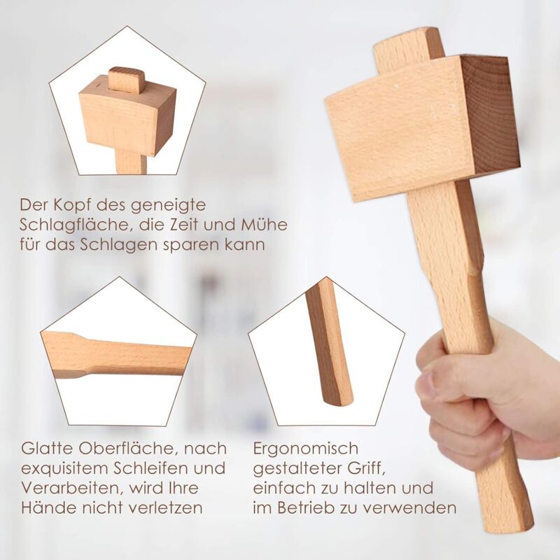 Beech Wood Mallet Hammer With Comfortable Grip Angled Striking Surface Woodworking Hammer For Carpentry Diy Woodworking