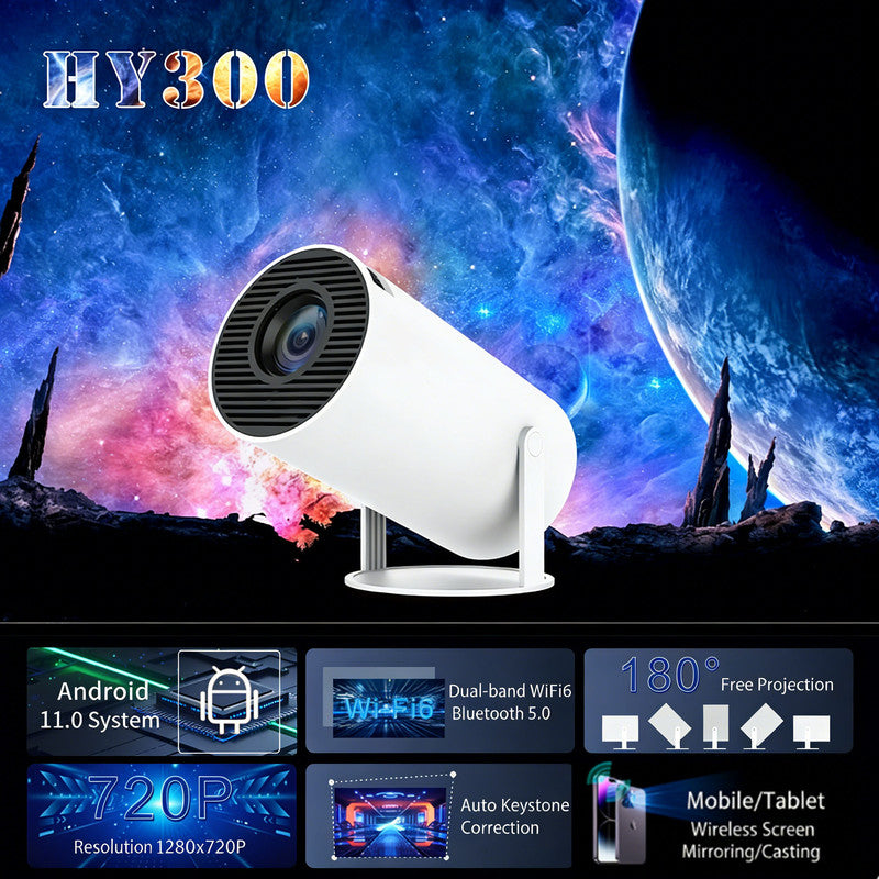 HY300PRO Mini Projector with WiFi and Bluetooth, Portable Projector 720p Support, Auto Keystone, 180 Degree Rotation, Smart Proyector for Home Outdoor