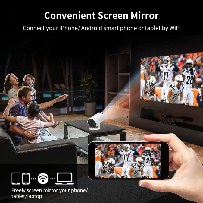 HY300PRO Mini Projector with WiFi and Bluetooth, Portable Projector 720p Support, Auto Keystone, 180 Degree Rotation, Smart Proyector for Home Outdoor