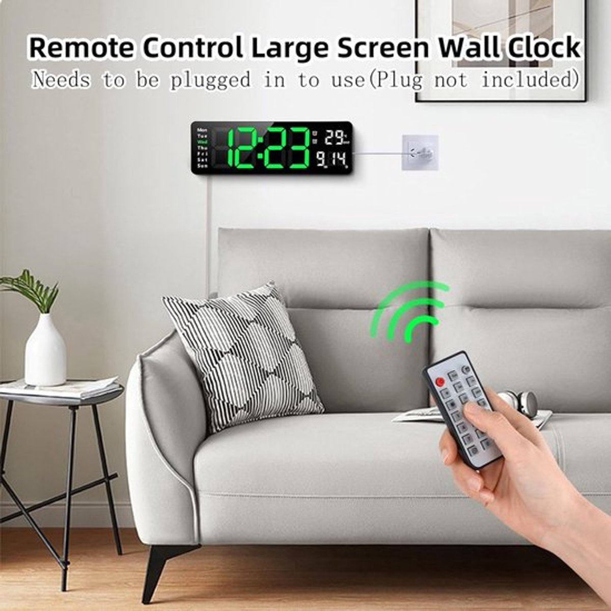 Digital Clock - Wall Clock - LED Display - 13-inch LED Digital Clock - Remote Control - Modern Design - Adjustable Brightness - Time, Date, Temperature - Living Room, Kitchen, Office, Gym