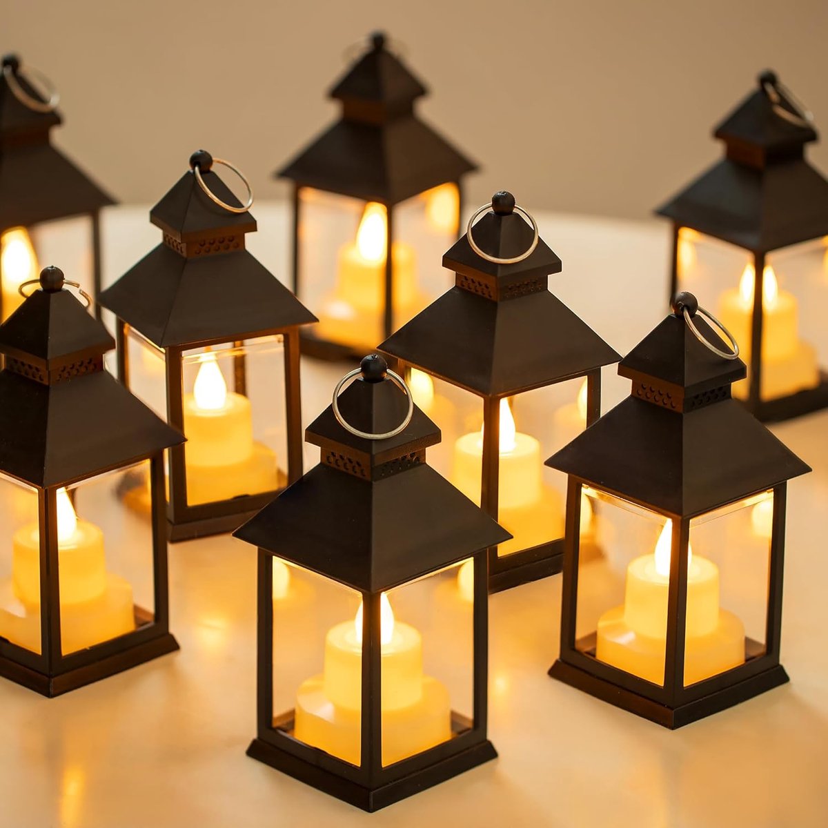 Black Lantern Set 2 Pack LED Decorative Outdoor Table Hanging Lights