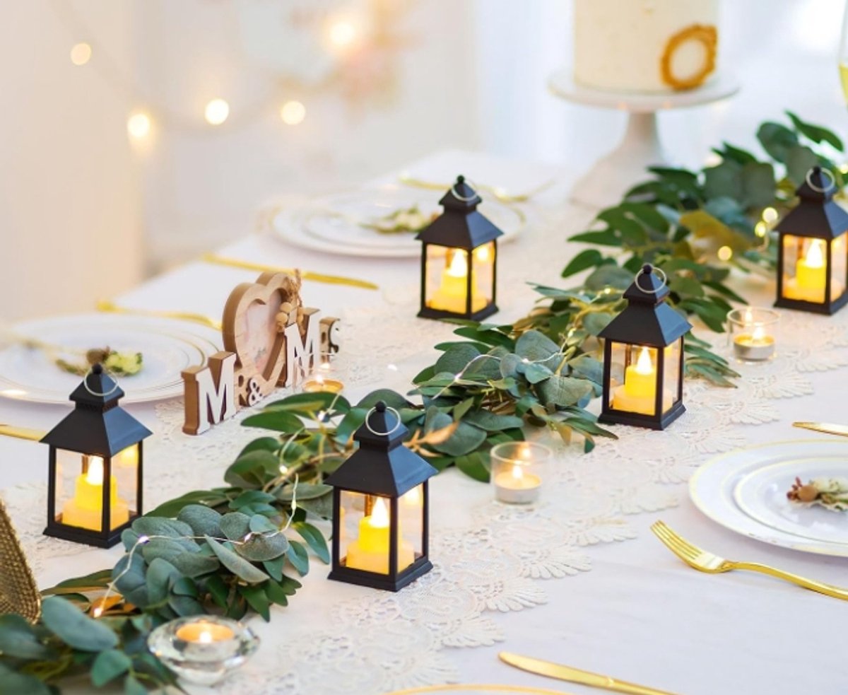 Black Lantern Set 2 Pack LED Decorative Outdoor Table Hanging Lights