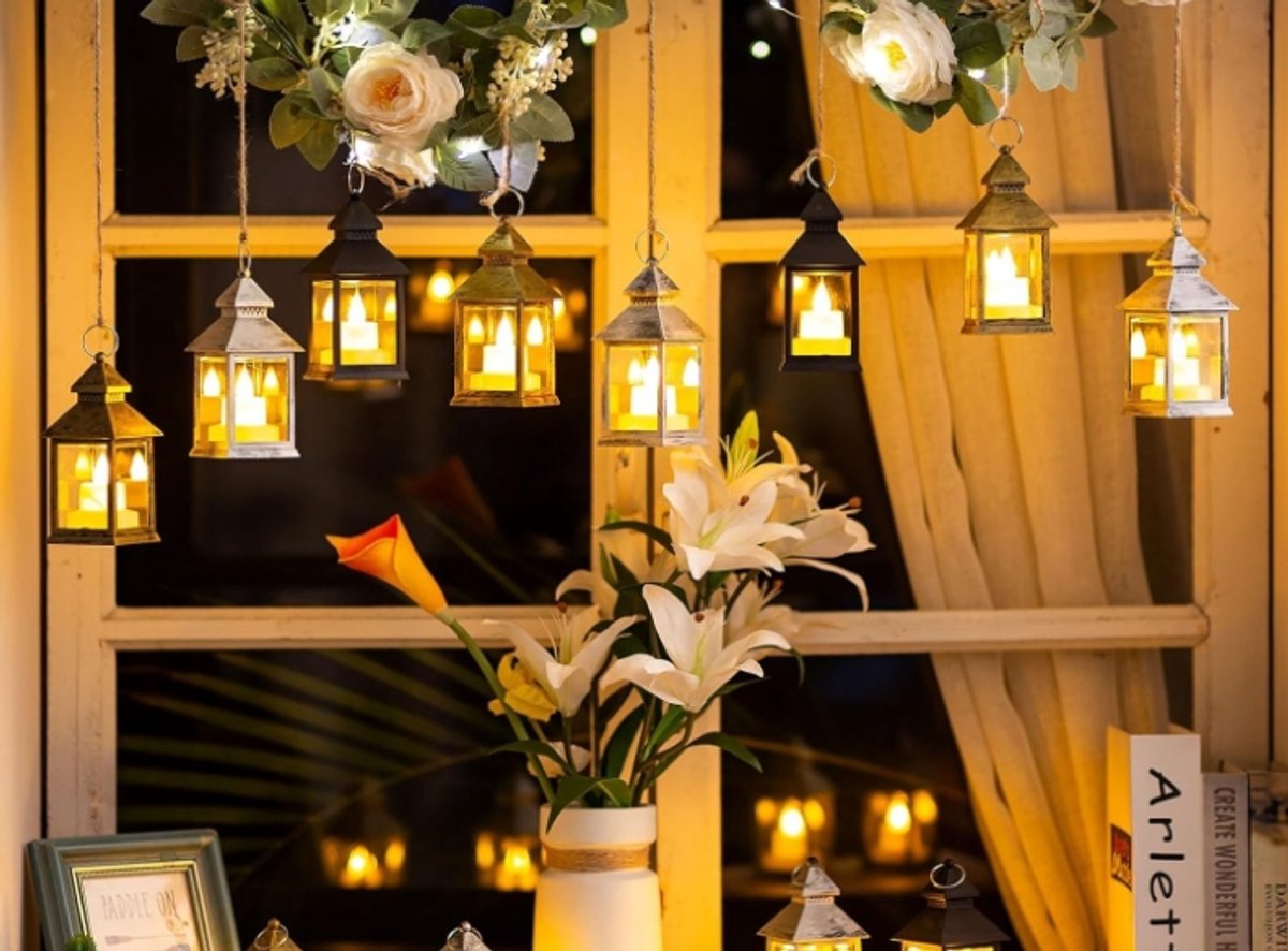 Black Lantern Set 2 Pack LED Decorative Outdoor Table Hanging Lights