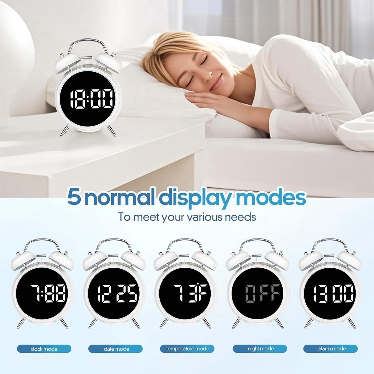 Digital clock - Digital clock - LED display - Bedroom - Clock - Energy efficient - Black
