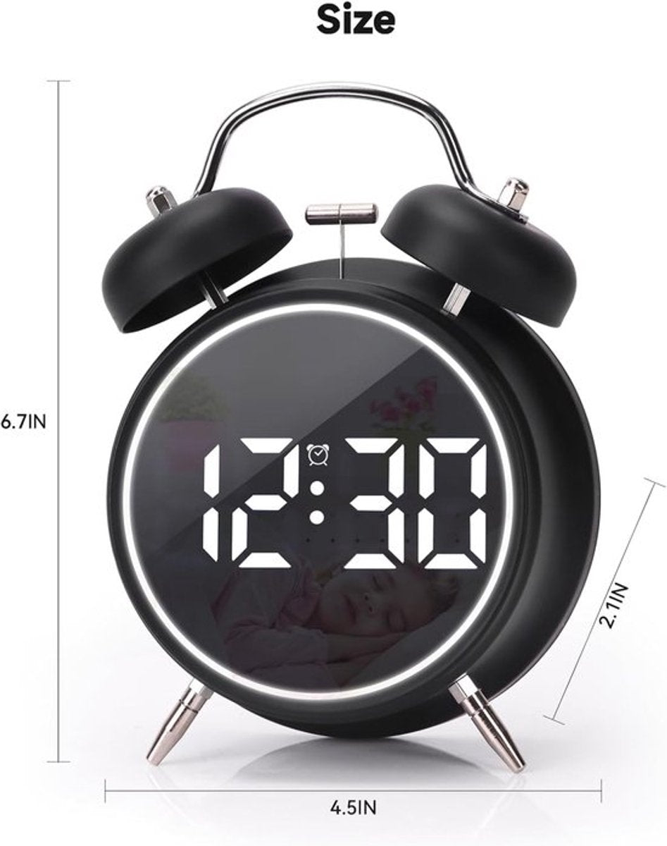 Digital clock - Digital clock - LED display - Bedroom - Clock - Energy efficient - Black