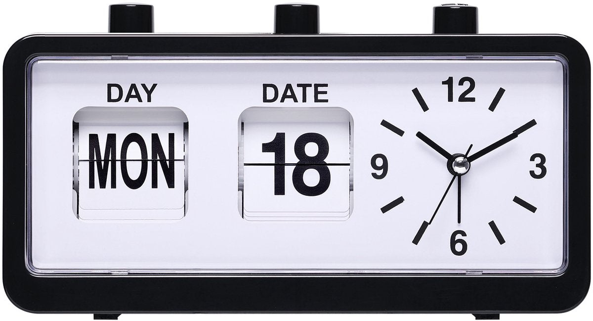 Wekker - Digital Alarm Clock - Alarm Clocks - Children's Alarm Clock - Mechanical Alarm Clock - Vintage Elegance - with calendar, date, and weekday display - suitable for home office decoration - black