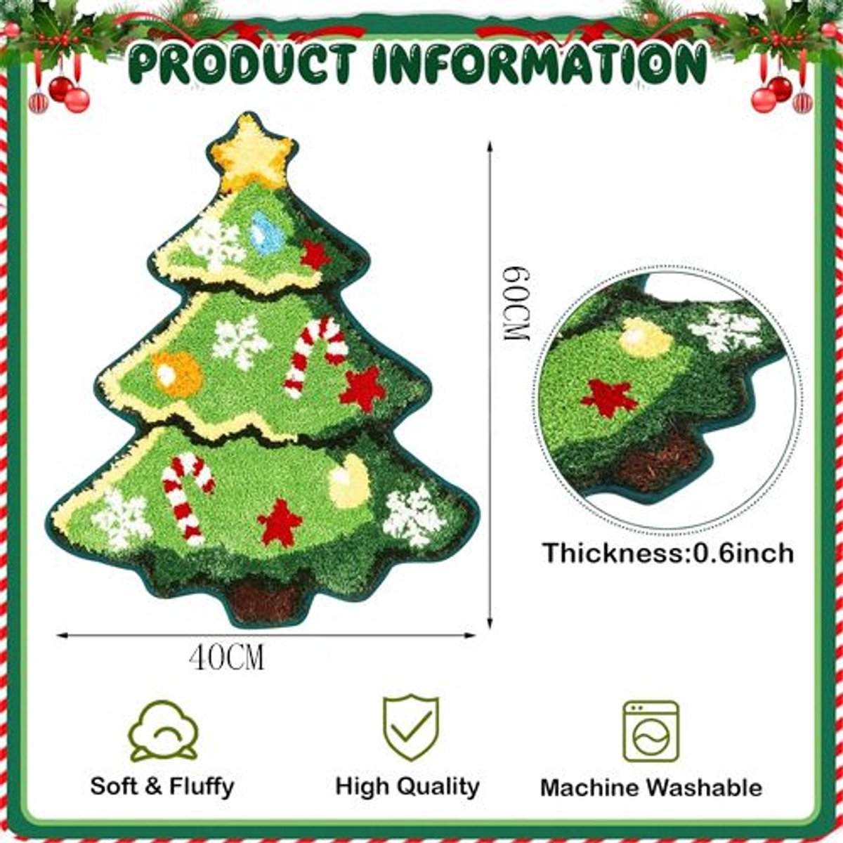 Rugs - Christmas Kitchen Rugs - Snowman and Gingerbread Man Rugs - Christmas Tree Bath Mats - Non-Slip Doormats - Winter Rugs - Perfect for the Bathroom - Home Decor - Party Decorations - Christmas