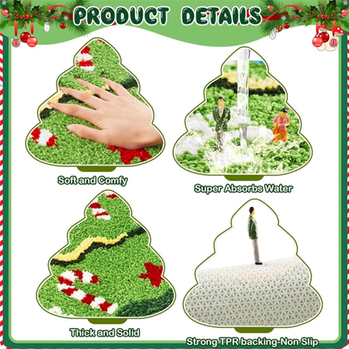 Rugs - Christmas Kitchen Rugs - Snowman and Gingerbread Man Rugs - Christmas Tree Bath Mats - Non-Slip Doormats - Winter Rugs - Perfect for the Bathroom - Home Decor - Party Decorations - Christmas