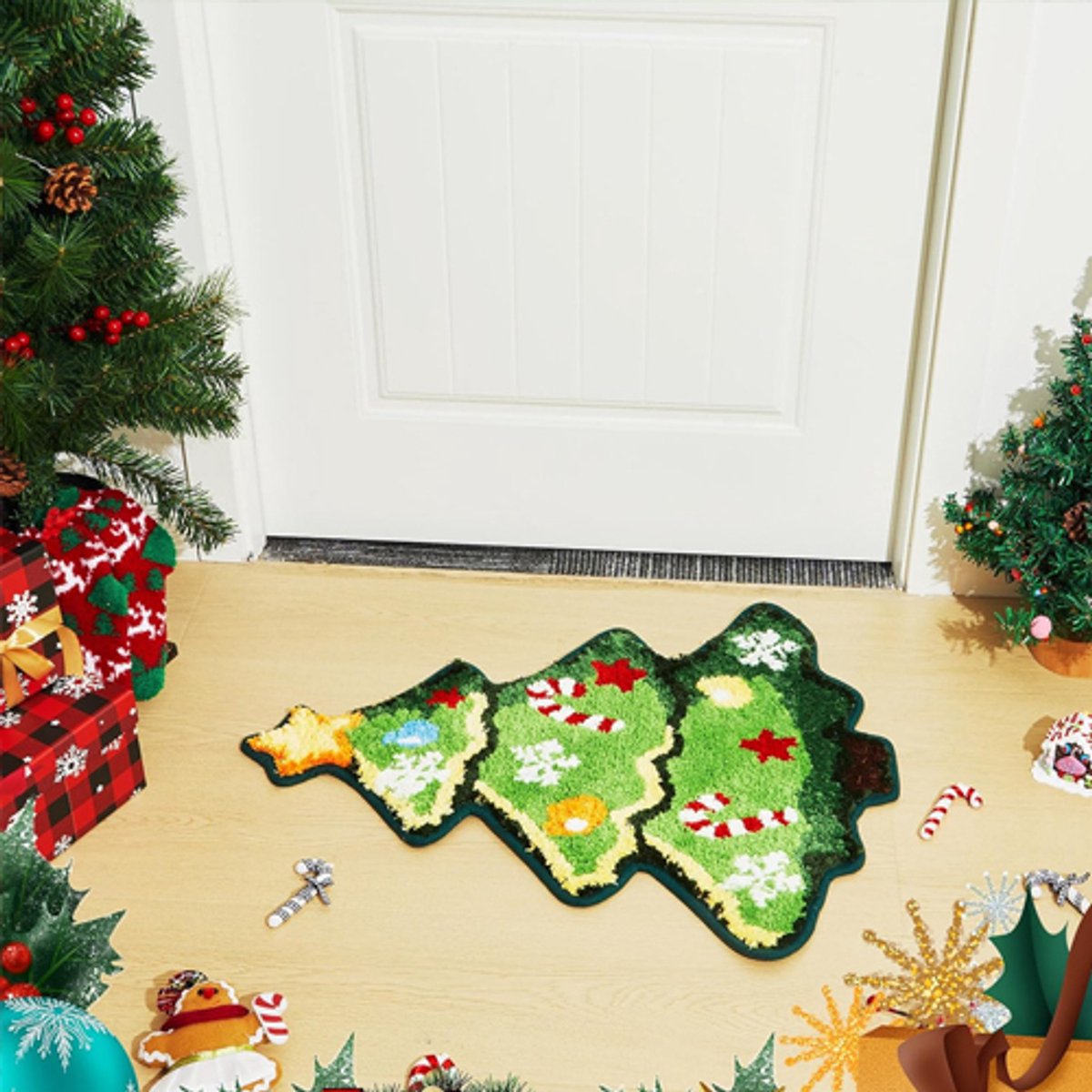Rugs - Christmas Kitchen Rugs - Snowman and Gingerbread Man Rugs - Christmas Tree Bath Mats - Non-Slip Doormats - Winter Rugs - Perfect for the Bathroom - Home Decor - Party Decorations - Christmas