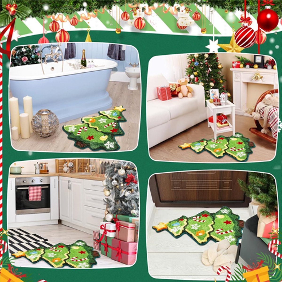 Rugs - Christmas Kitchen Rugs - Snowman and Gingerbread Man Rugs - Christmas Tree Bath Mats - Non-Slip Doormats - Winter Rugs - Perfect for the Bathroom - Home Decor - Party Decorations - Christmas