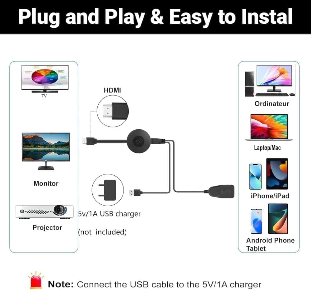 Wireless HDMI Dongle 1080p Media Streamer, Black, Compatible with Home Theater TV and Projector