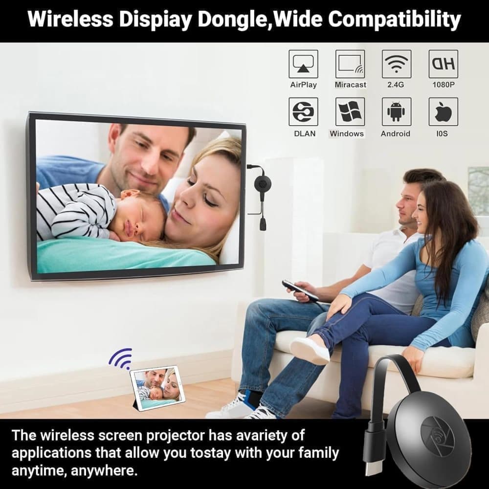 Wireless HDMI Dongle 1080p Media Streamer, Black, Compatible with Home Theater TV and Projector