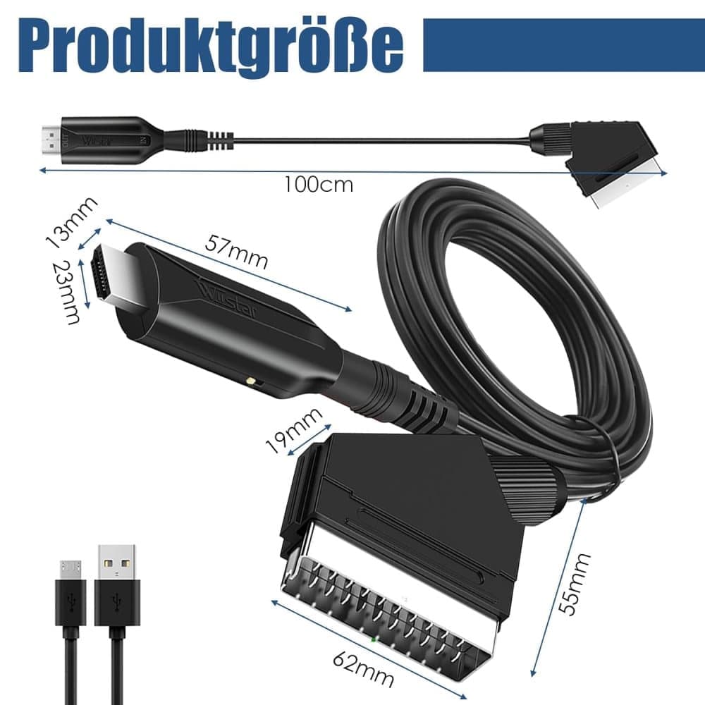 SCART to HDMI Converter 1080P, Wireless Adapter Plug & Play, Compatible with Home Theater TV Projector