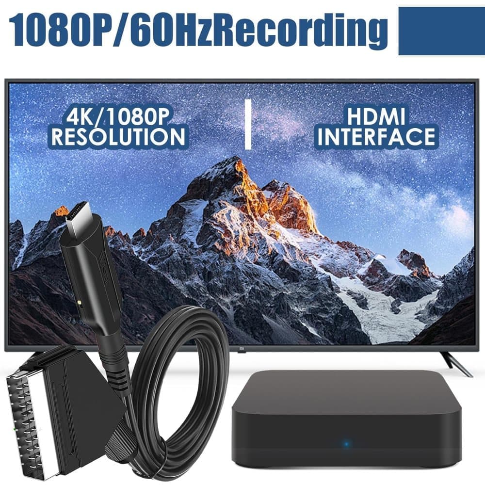 SCART to HDMI Converter 1080P, Wireless Adapter Plug & Play, Compatible with Home Theater TV Projector