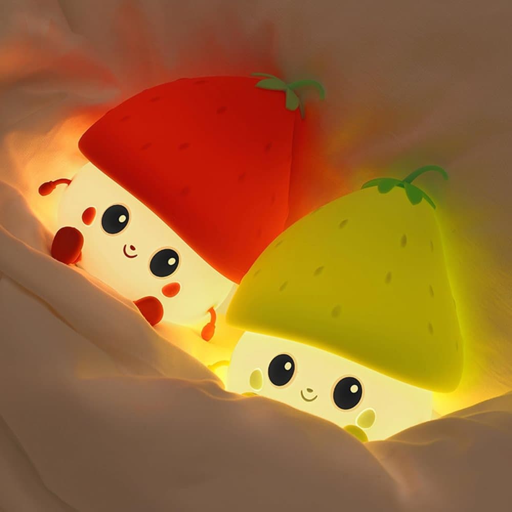 Sweet Strawberry LED Night Light USB Rechargeable Dimmable for Kids Baby Girls, Pink, Compatible with Bedside Table Children's Room