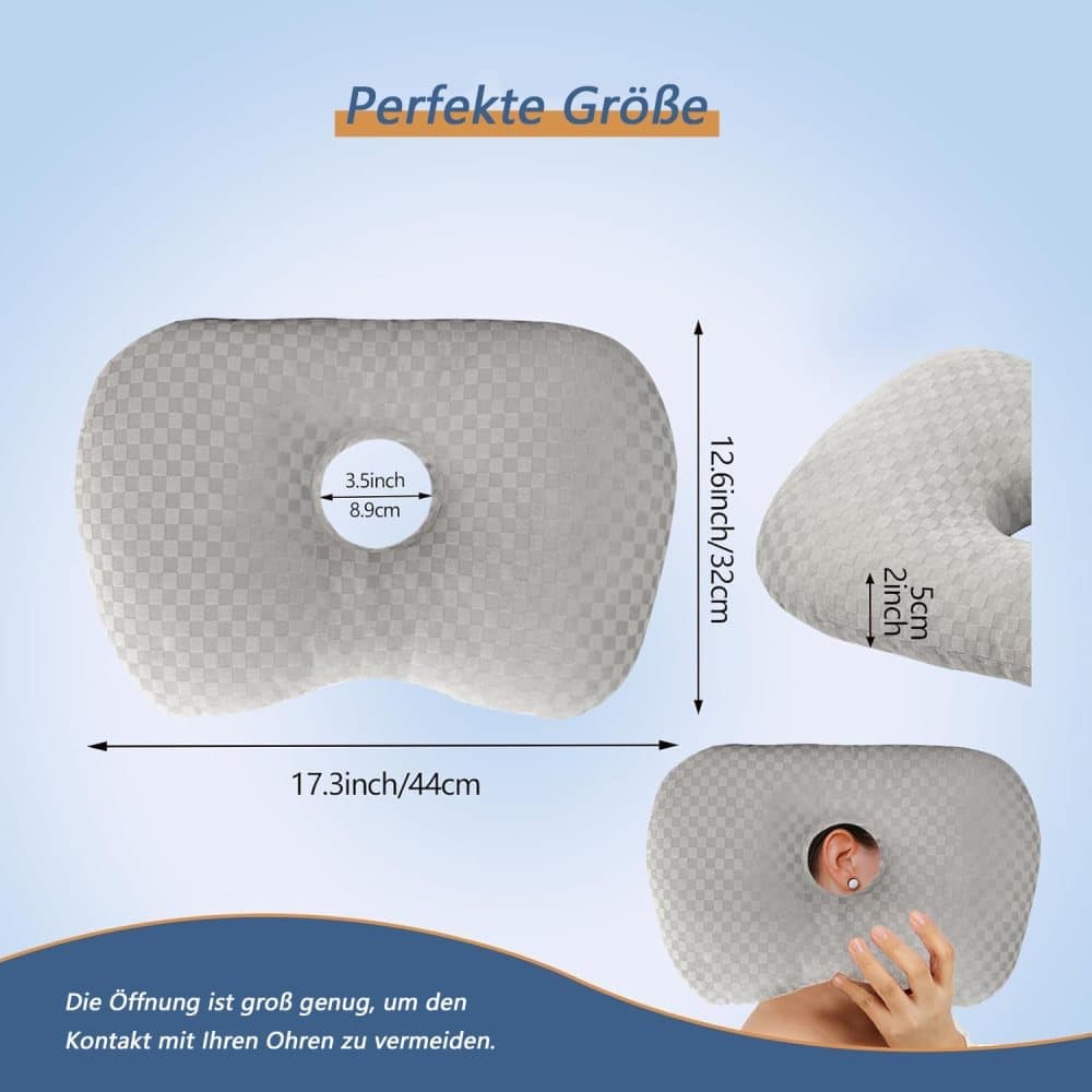 Microfiber Pillow with Ear Holes for Side Sleepers, Comfortable Perforated Design