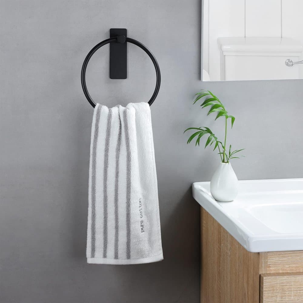 Stainless Steel Towel Rack, Drill-Free Assembly, Durable Modern Bathroom Design, Black