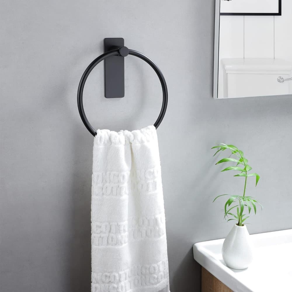 Stainless Steel Towel Rack, Drill-Free Assembly, Durable Modern Bathroom Design, Black