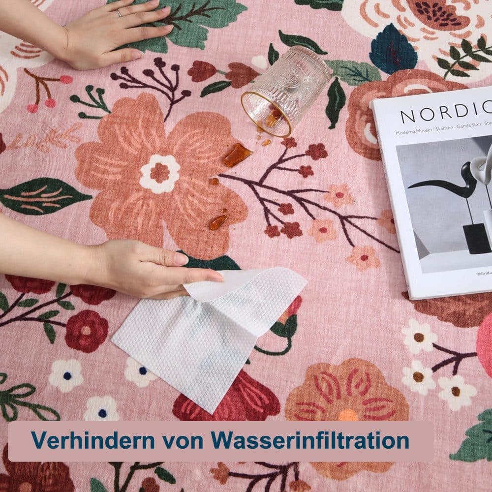 Bohemian Floral Doormat Non-slip Absorbent Dirt-Resistant Machine Washable for Bathroom Hallway and Kitchen, 60x90cm, Pink