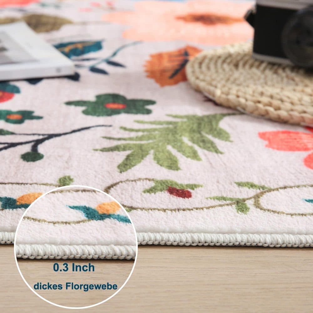 Bohemian Floral Doormat Non-slip Absorbent Dirt-Resistant Machine Washable for Bathroom Hallway and Kitchen, 50x80cm, Beige