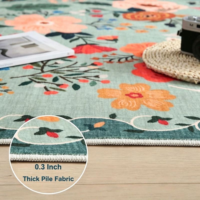 Bohemian Floral Doormat Non-slip Absorbent Dirt-Resistant Machine Washable for Bathroom Hallway and Kitchen, 50x80cm, Orange