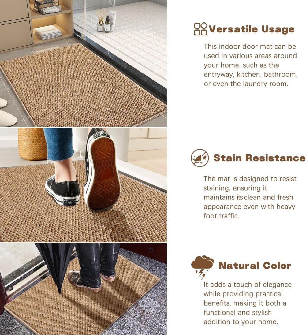 60x90cm Jute Doormat for Indoor and Outdoor Use Non-Slip Dust-Resistant Quick-Absorbing Welcome Mat, 40x60cm, Brown
