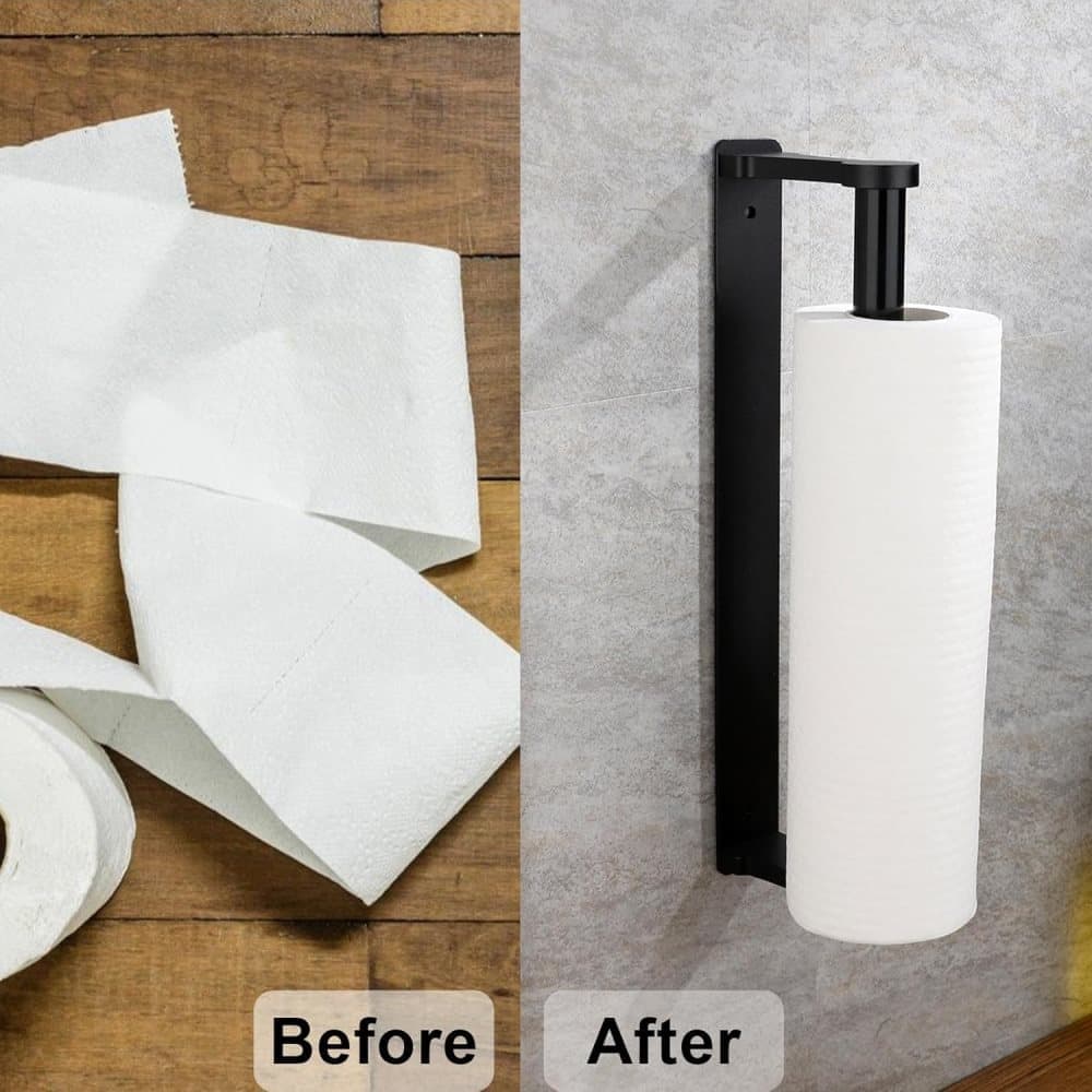 Aluminum Self-Adhesive Paper Towel Holder, No Drilling Required, Black, 32.5x9.8cm