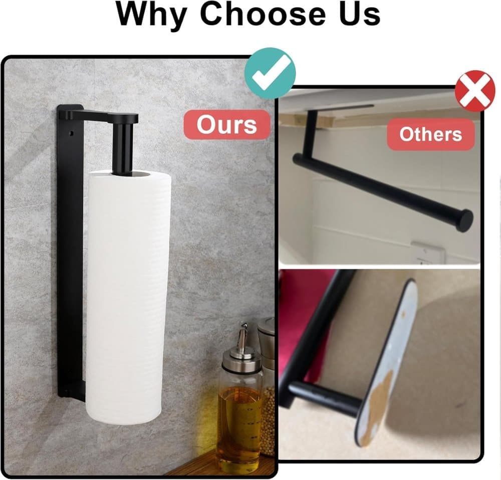 Aluminum Self-Adhesive Paper Towel Holder, No Drilling Required, Black, 32.5x9.8cm