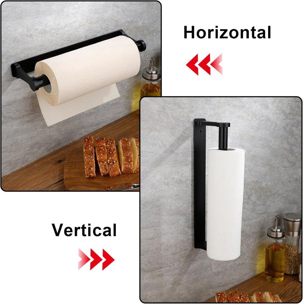 Aluminum Self-Adhesive Paper Towel Holder, No Drilling Required, Black, 32.5x9.8cm