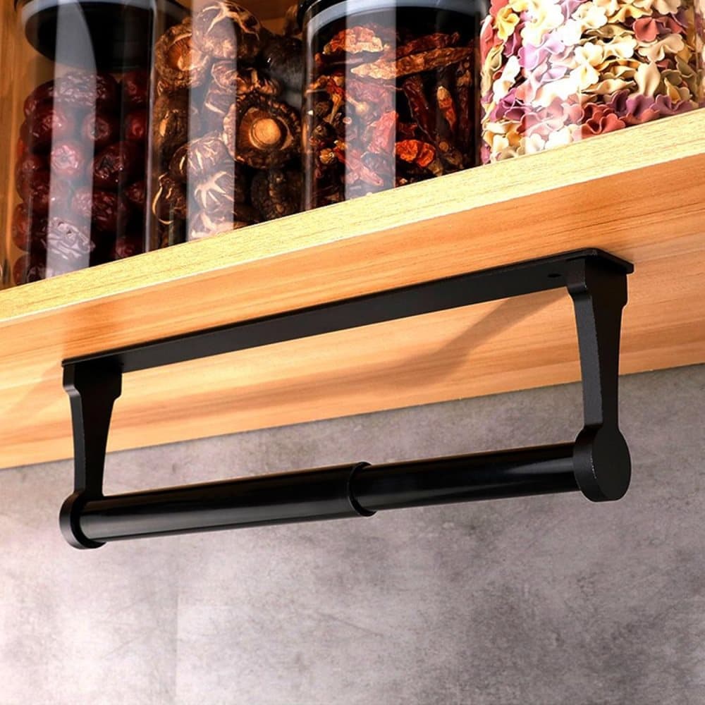 Aluminum Self-Adhesive Paper Towel Holder, No Drilling Required, Black, 32.5x9.8cm