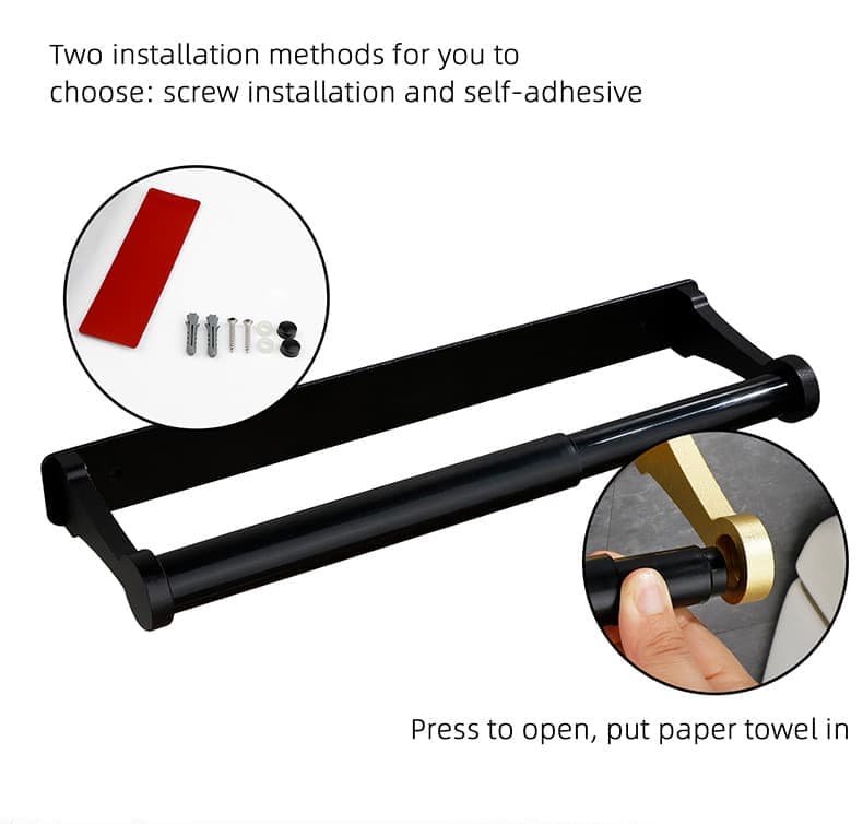 Aluminum Self-Adhesive Paper Towel Holder, No Drilling Required, Black, 32.5x9.8cm