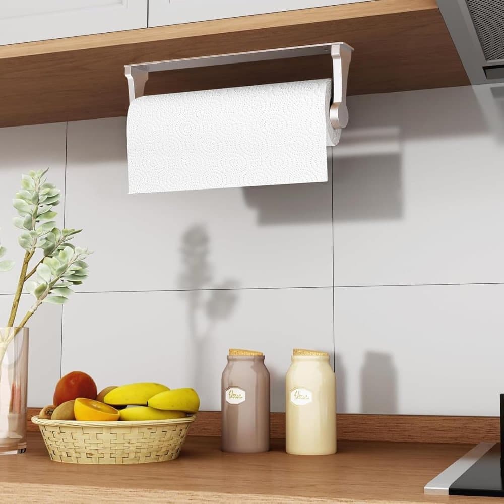 Aluminum Self-Adhesive Paper Towel Holder, No Drilling Required, Silver, 32.5x9.8cm