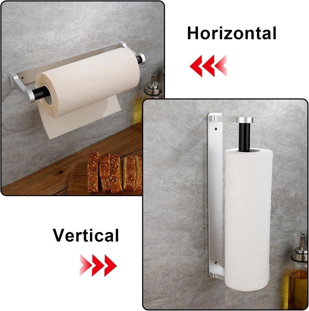 Aluminum Self-Adhesive Paper Towel Holder, No Drilling Required, Silver, 32.5x9.8cm
