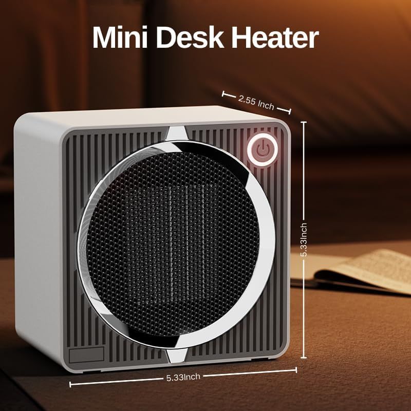 Portable Mini Space Heater, 500W PTC Ceramic Fast Heating Desktop Heater with Overheat & Tip-Over Protection, 180° Wide Angle Quiet Personal Heater for Office, Home, Bedroom - Black